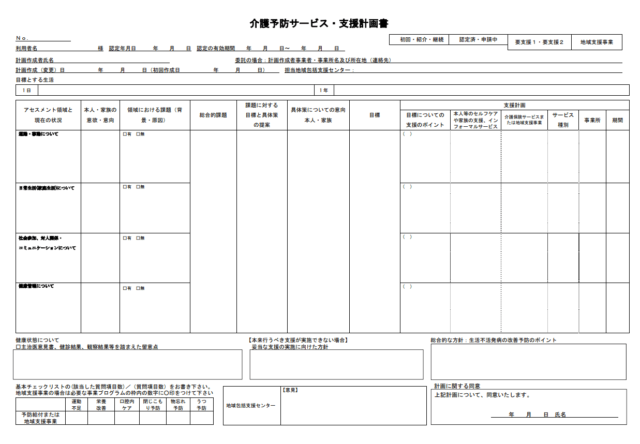介護予防プラン（要支援1・2）の課題・目標の例文集